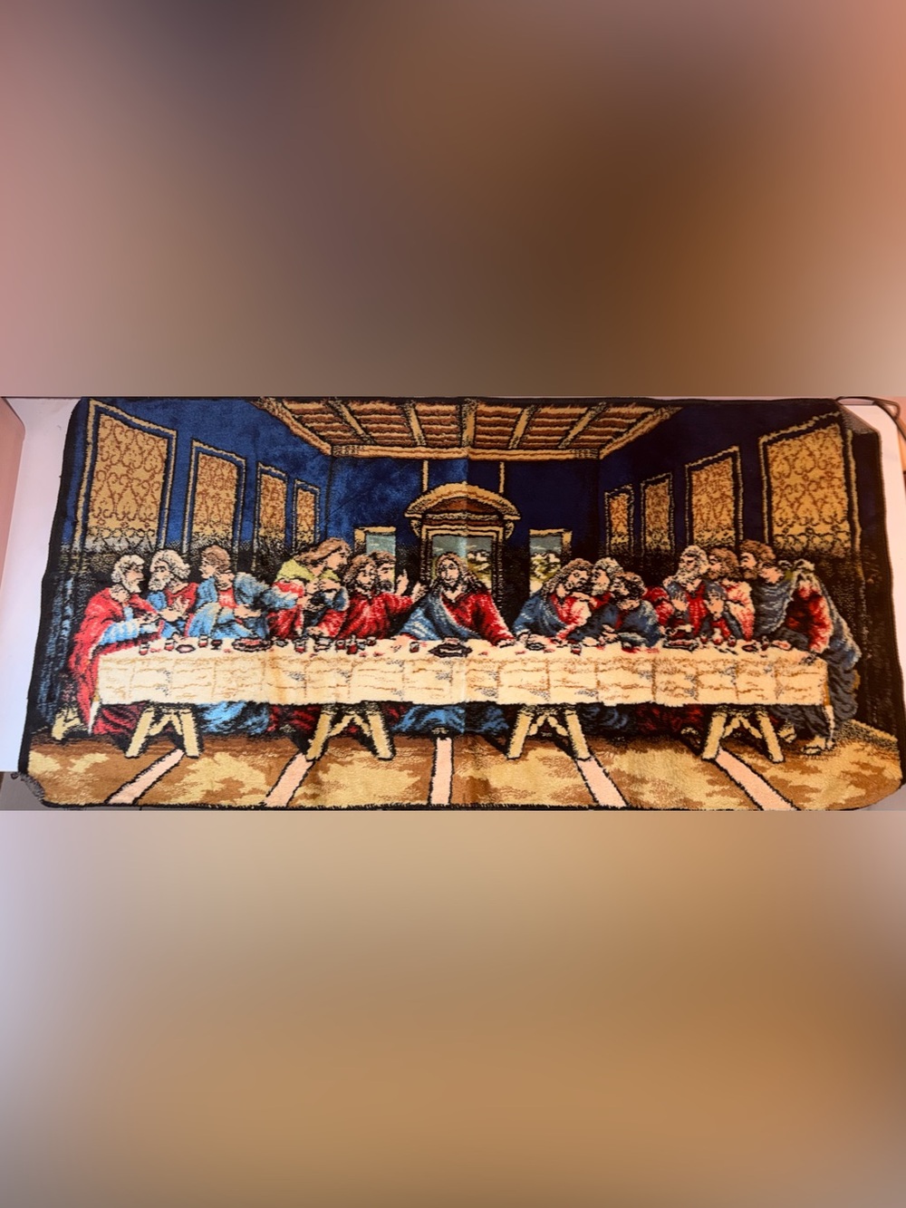 The Last Supper Woven Tapestry Wall Hanging Multicolor 19 x 39 Inches Vintage
